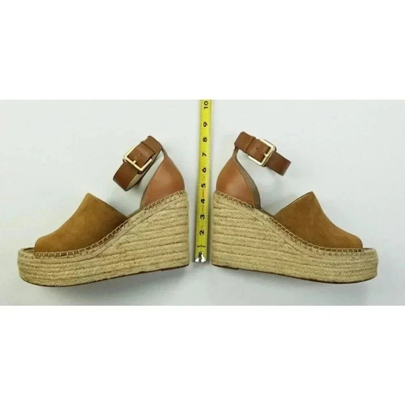 Marc Fisher 9.5M Adalyn Espadrille Platform Wedge Heel Ankle Strap Cognac Suede - Picture 2 of 12